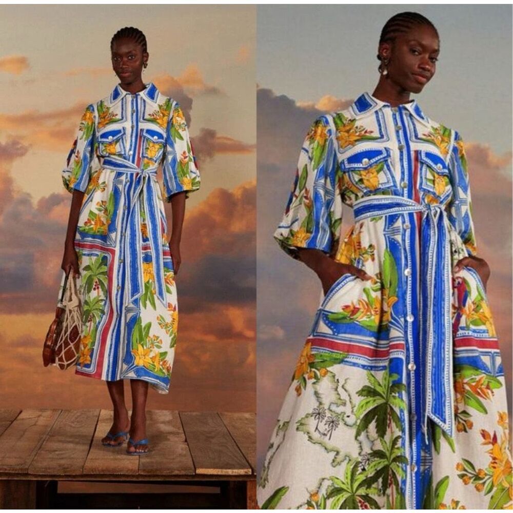 NWT FARM RIO, Tropical Destination MIdi Dress, Size XS, $260 Retail